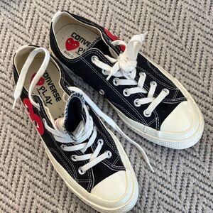 Converse + Chuck Taylor Black and White Sneakers with Red Heart